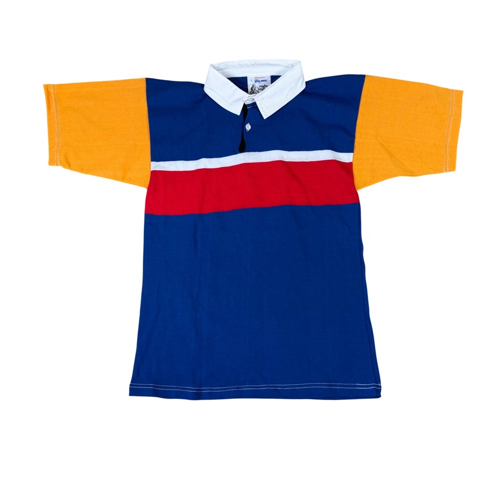 Halbro Rugby Imports Shirt Mens Small Blue Orange Colorblock Short Sleeve USA